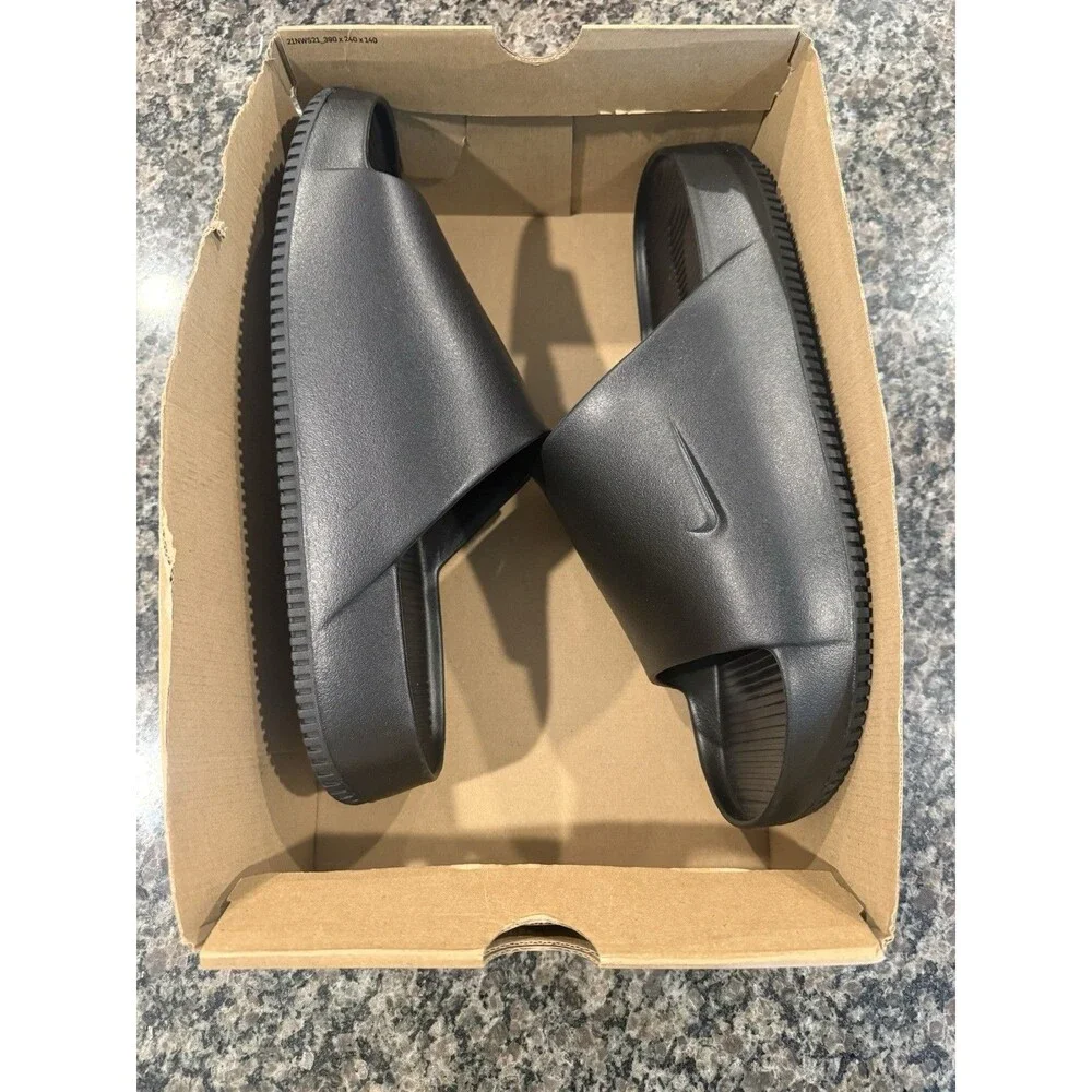Size 18 Nike Calm Slides Triple Black Slip On Mens FD4116-001